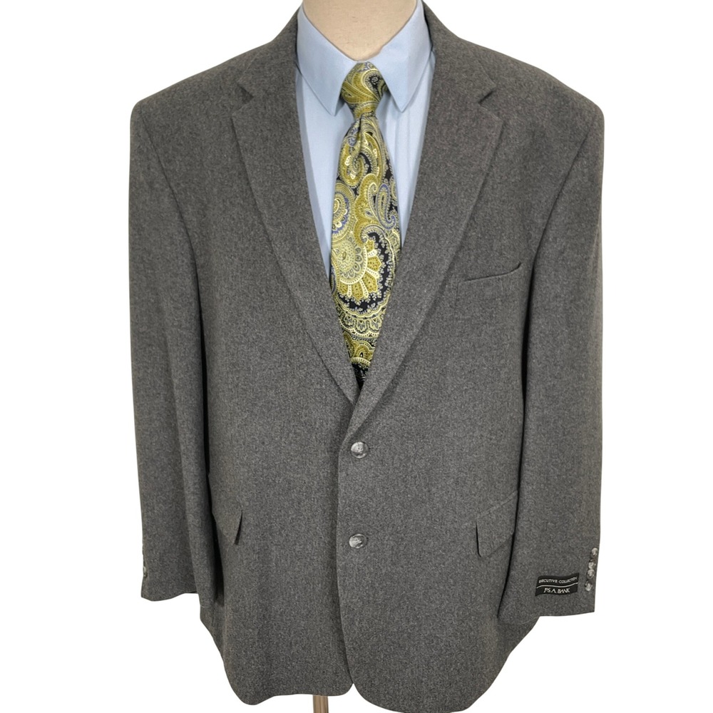 JOS A BANK Executive Blazer Men 50R Big Tall Gray Flannel Wool‎ Sport Jacket